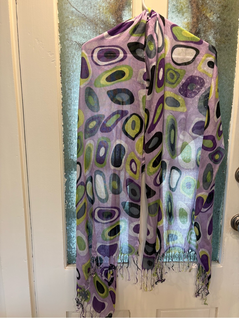2 Chic Lavender Scarf with Green, Black & White Oval Pattern Avacado